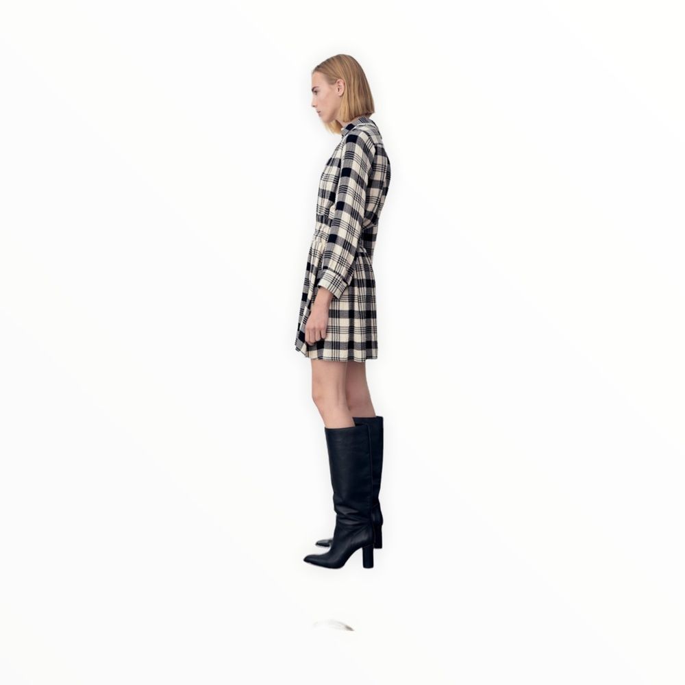 ZARA Women | Black & Cream | PLAID DRESS - Picture 6 of 9